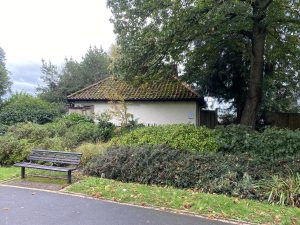 An exterior view of the public toilet block in Wellington Park. 